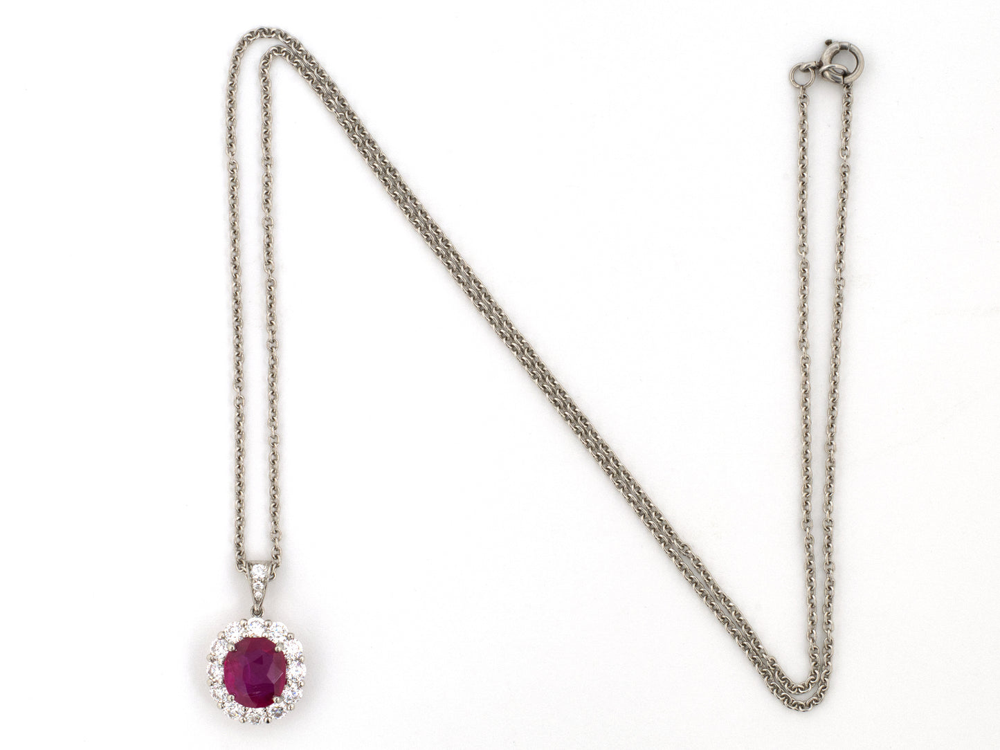45693 - Platinum AGL Ruby Diamond Cluster Pendant Necklace