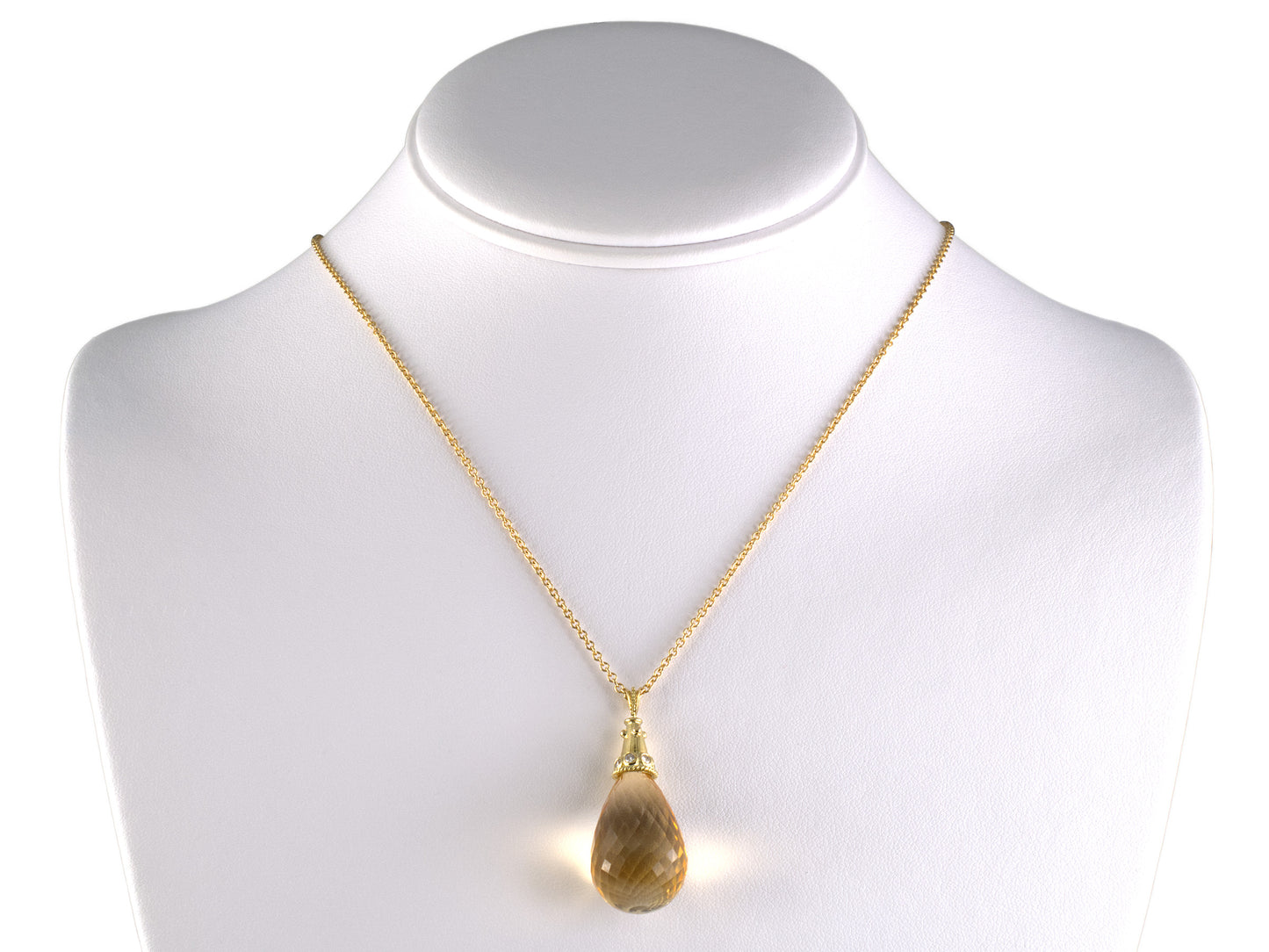 45697 - Gold Diamond Citrine Briolette Drop Pendant Necklace
