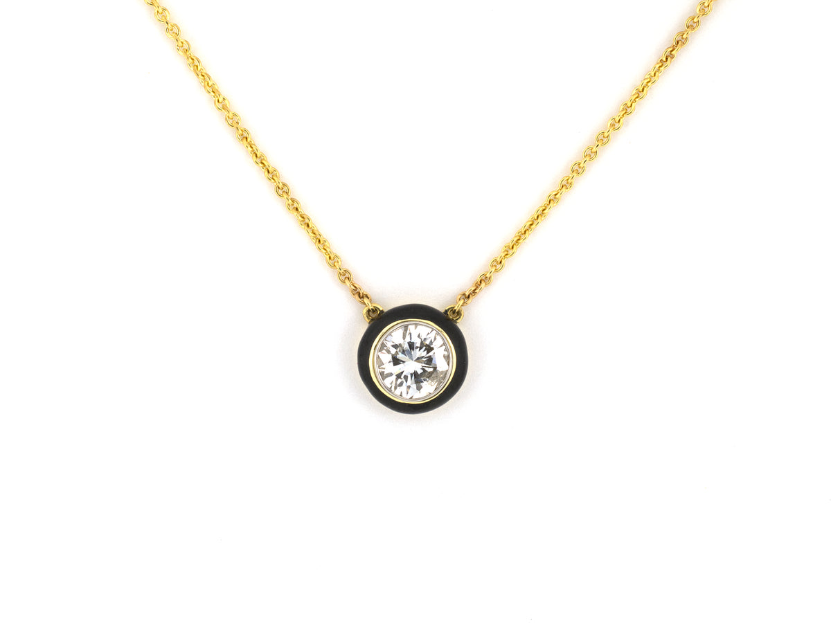 45700 - Cerro Gold Platinum Diamond Black Enamel Solitaire Pendant Necklace