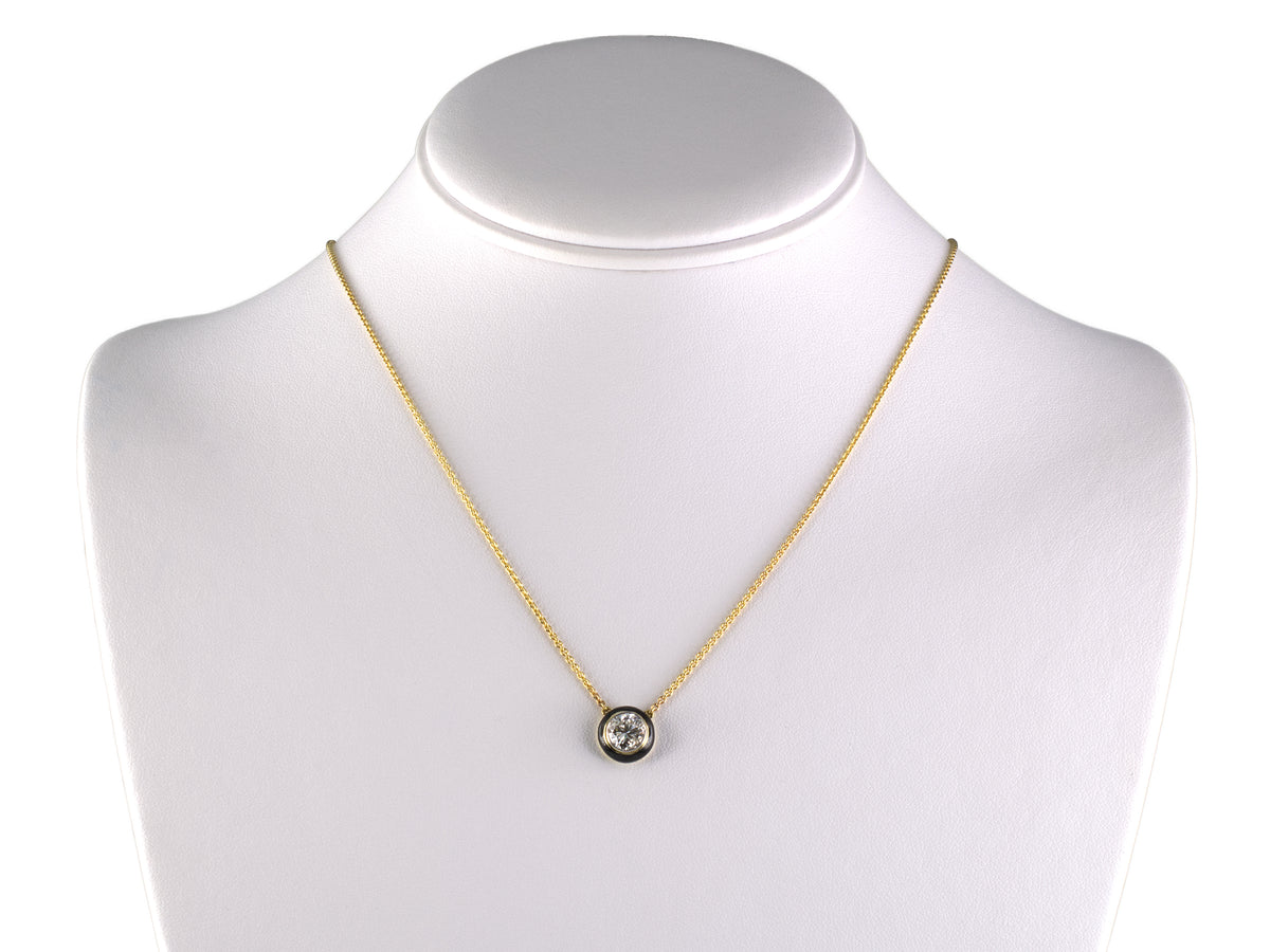 45700 - Cerro Gold Platinum Diamond Black Enamel Solitaire Pendant Necklace