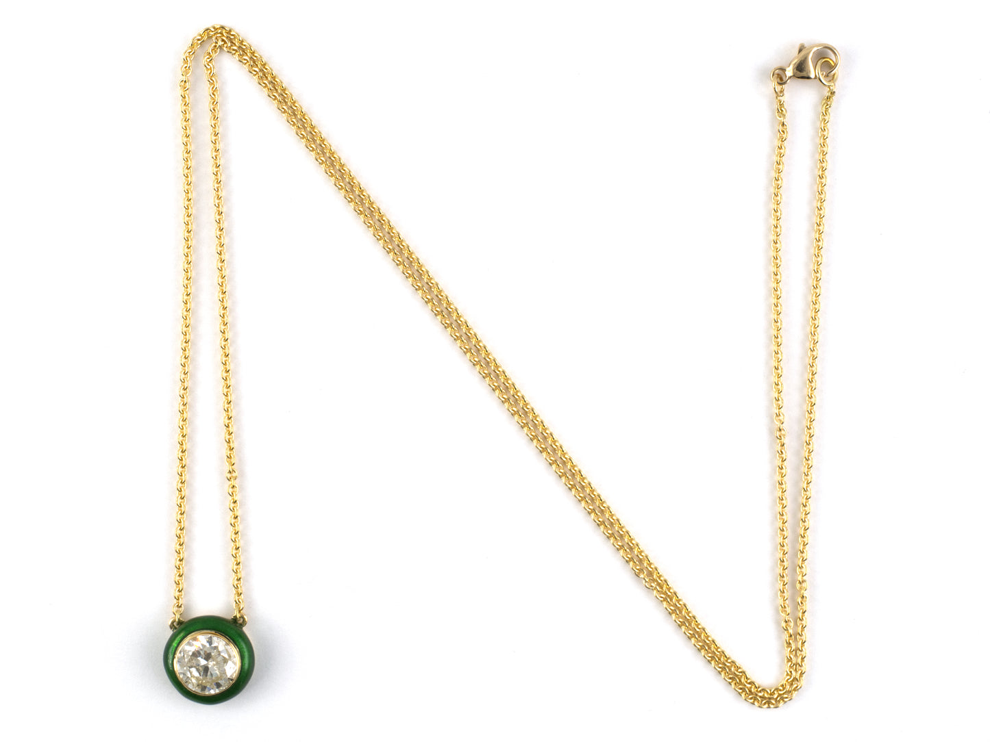 45701 - Cerro Gold Diamond Green Enamel Solitaire Pendant Necklace