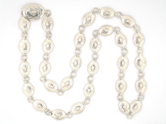 45702 - Sterling Silver Etched Shield Design Oval Link Necklace
