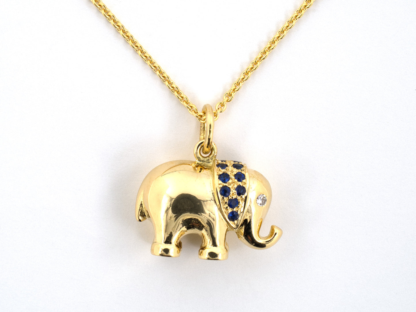 45704 - Gold Diamond Sapphire Elephant Pendant Necklace