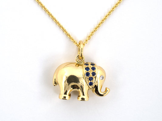 45704 - Gold Diamond Sapphire Elephant Pendant Necklace