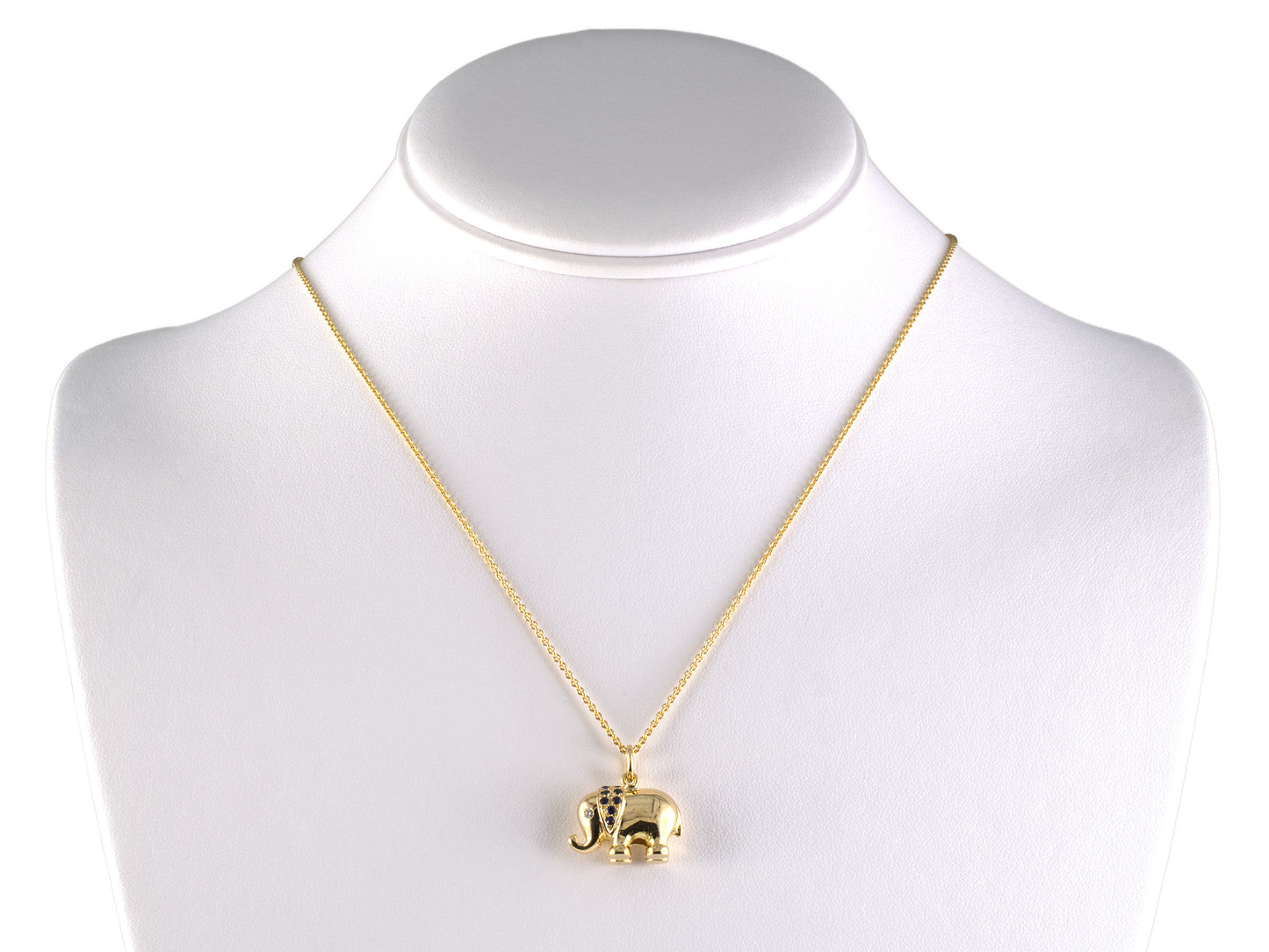 45704 - Gold Diamond Sapphire Elephant Pendant Necklace