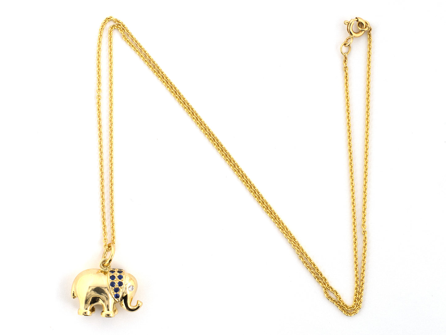 45704 - Gold Diamond Sapphire Elephant Pendant Necklace