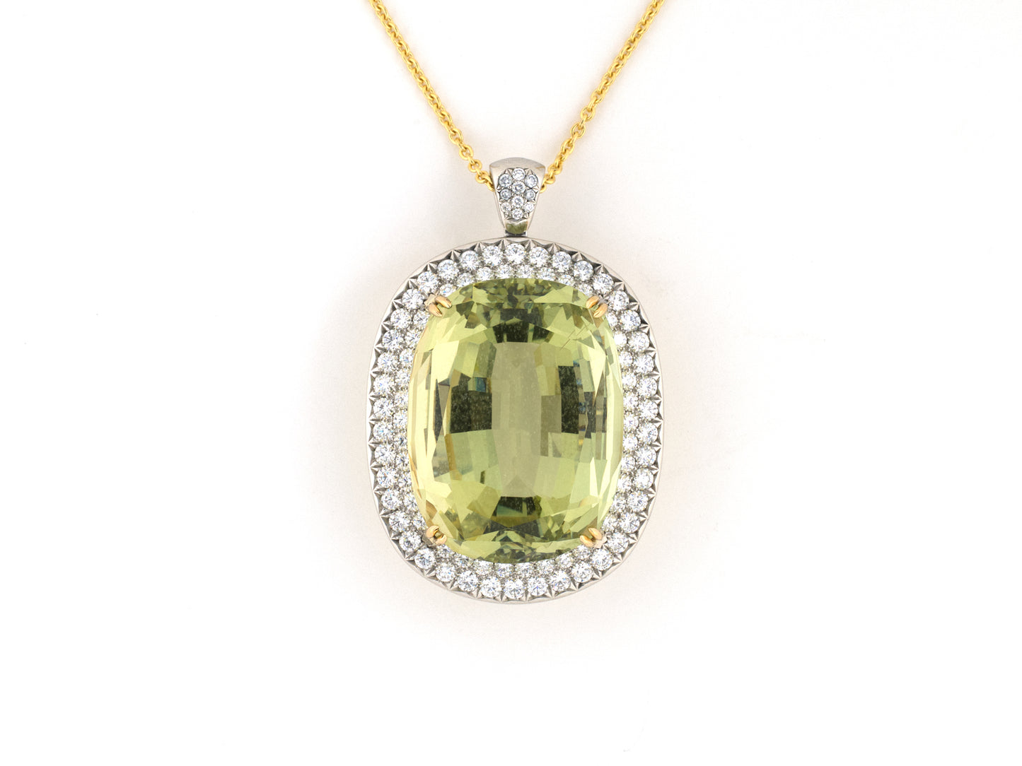 45705 - Platinum Gold Beryl Diamond Cluster Pendant Necklace