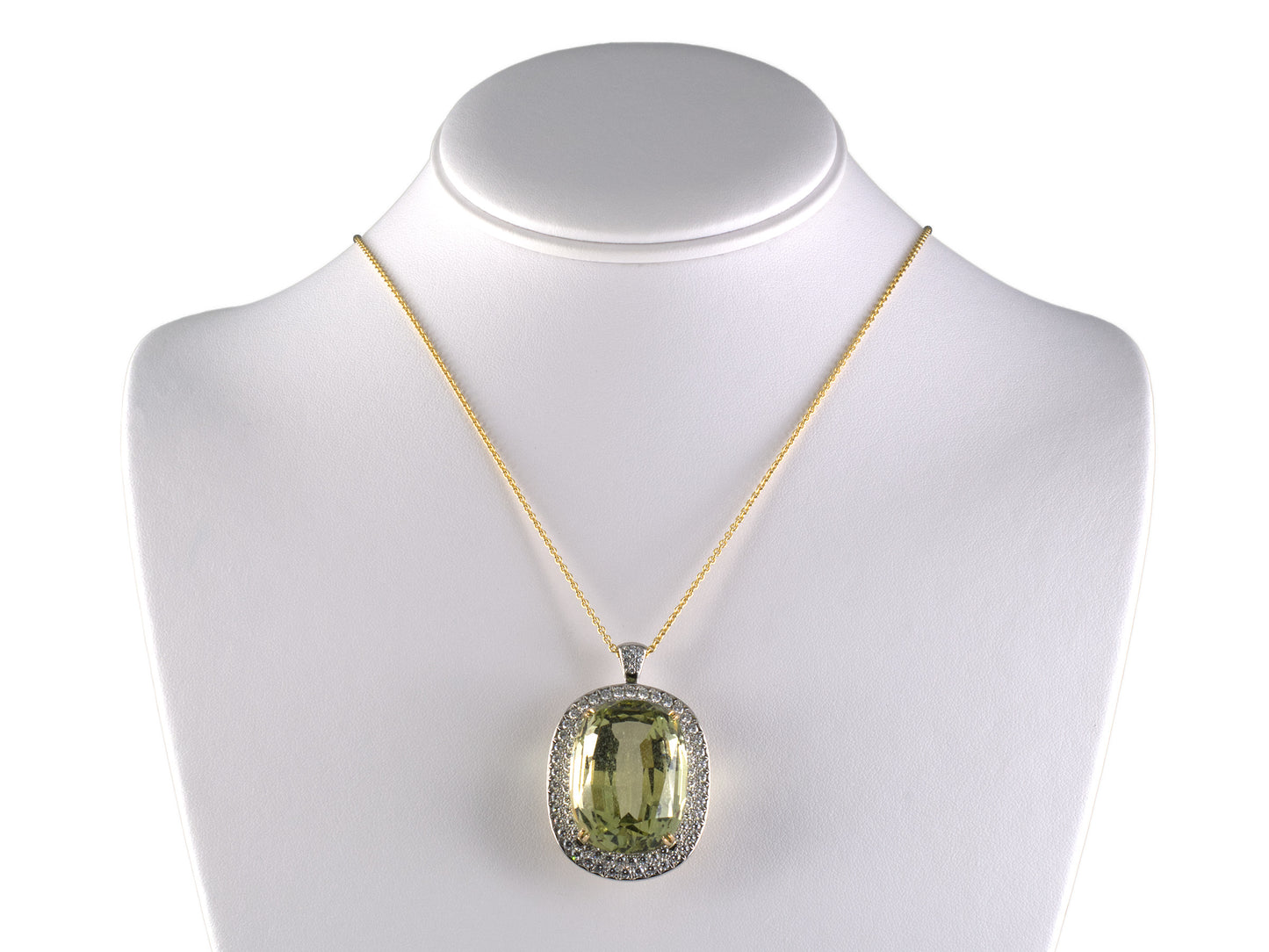 45705 - Platinum Gold Beryl Diamond Cluster Pendant Necklace