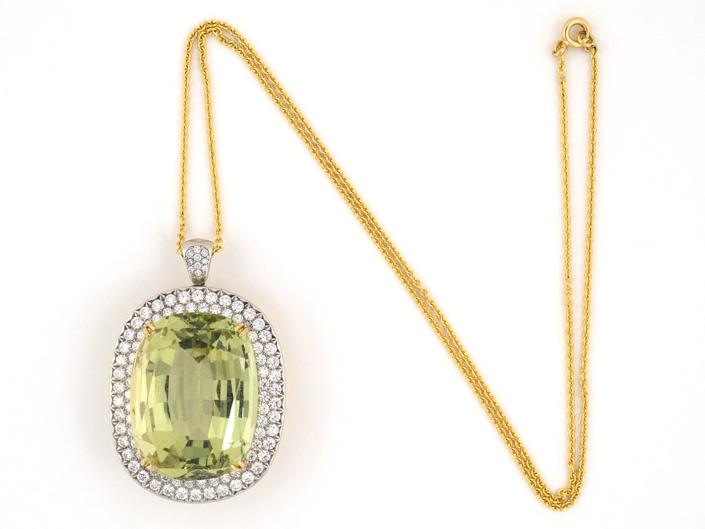 45705 - Platinum Gold Beryl Diamond Cluster Pendant Necklace