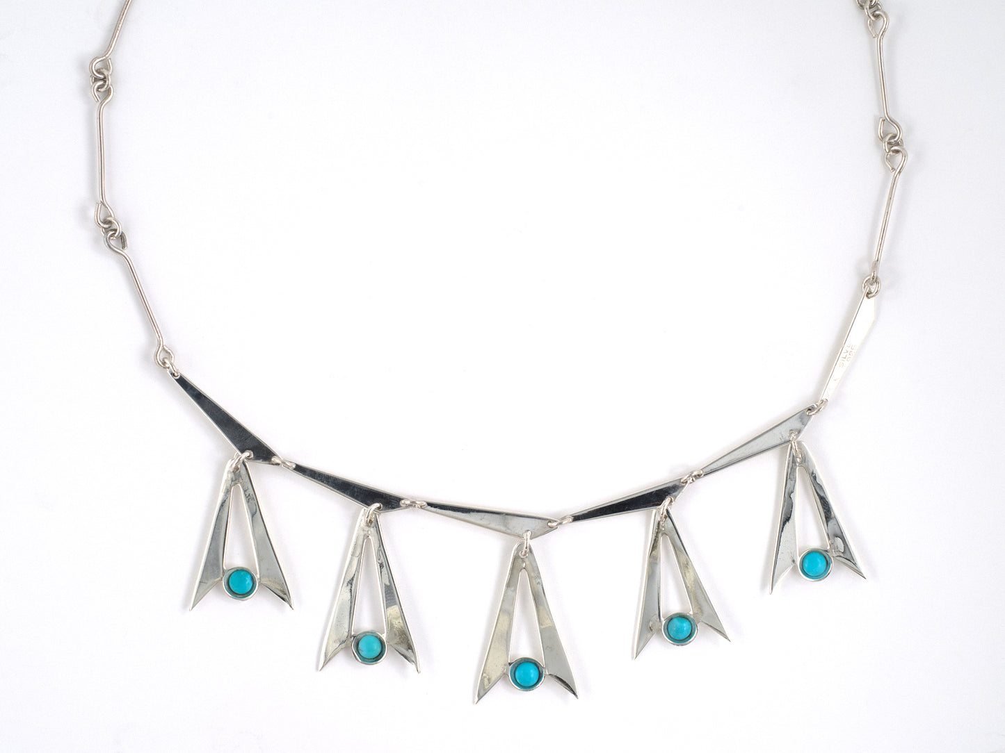 45706 - Sterling Silver Turquoise Triangular Festoon Drop Necklace