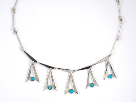 45706 - Sterling Silver Turquoise Triangular Festoon Drop Necklace