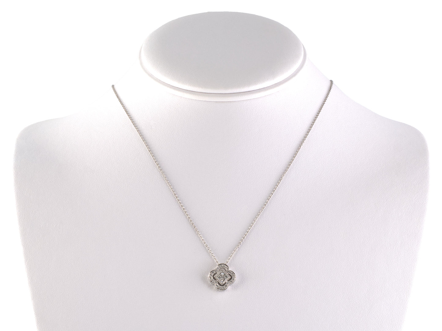 45707 - Platinum Diamond Scalloped Border Square Center Pendant Necklace