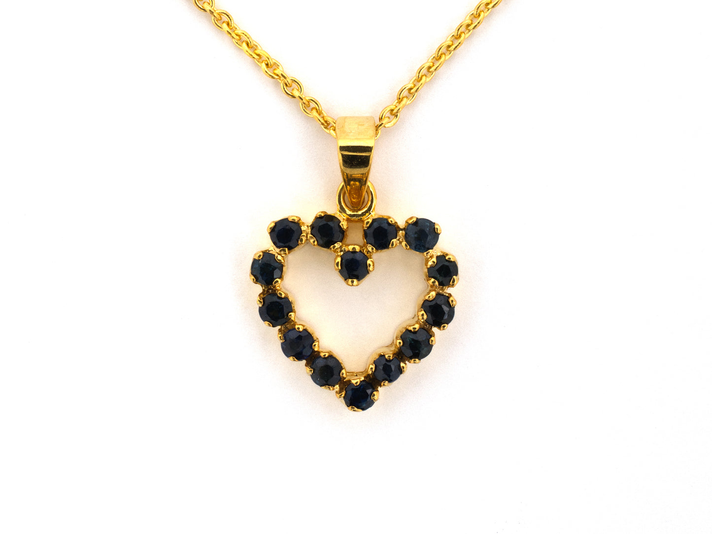 45708 - Gold Sapphire Open Heart Pendant Necklace