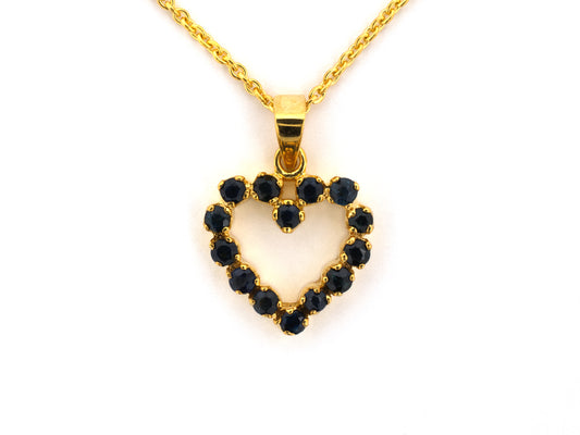 45708 - Gold Sapphire Open Heart Pendant Necklace