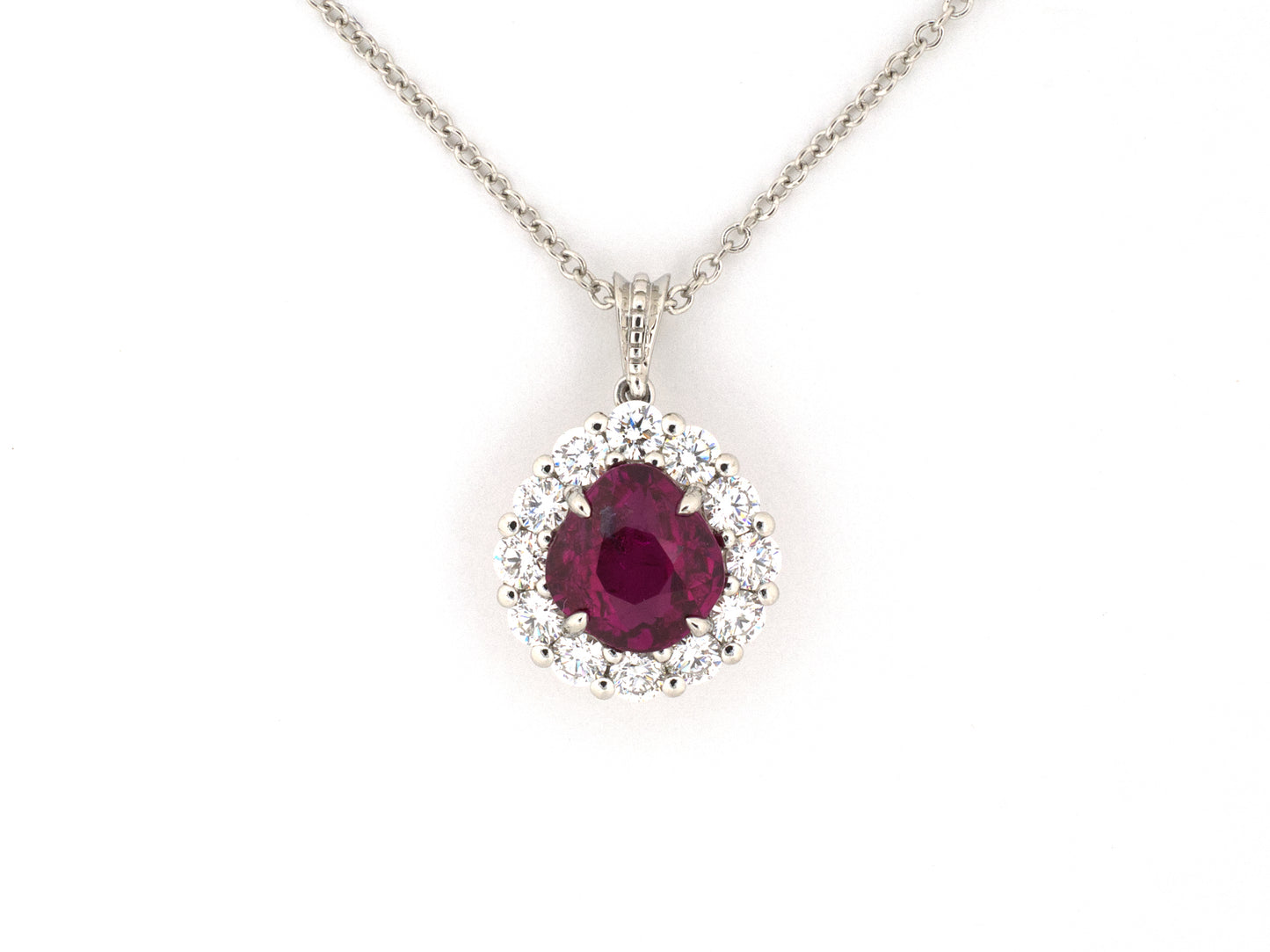 45709 - Platinum Diamond AGL Burma Ruby Kite Shaped Cluster Pendant Necklace