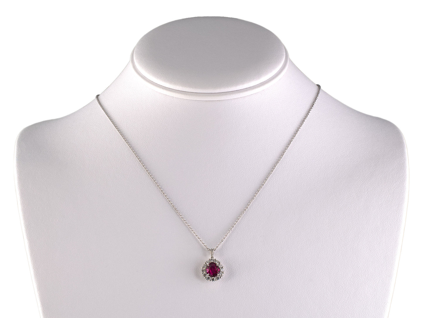 45709 - Platinum Diamond AGL Burma Ruby Kite Shaped Cluster Pendant Necklace