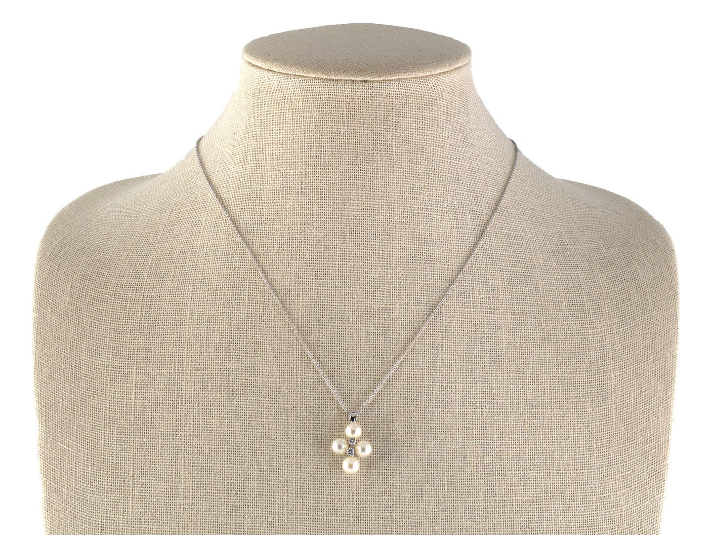 45710 - Gold Diamond Pearl Cross Cluster Pendant Necklace