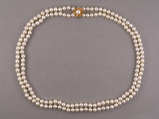 45713 - Gold Pearl Florentined Nesting Necklace w/ Flower Petal Clasp