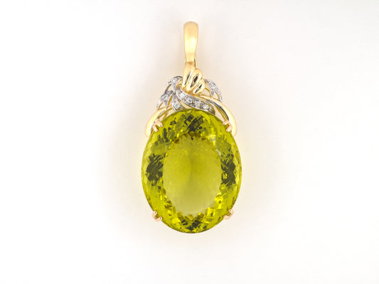 45717 - Gold Diamond Green Quartz Floral Design Bead/Pearl Enhancer Oval Pendant