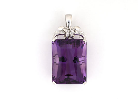 45718 - Gold Diamond Amethyst Bow Ribbon Pearl/Bead Enhancer Pendant
