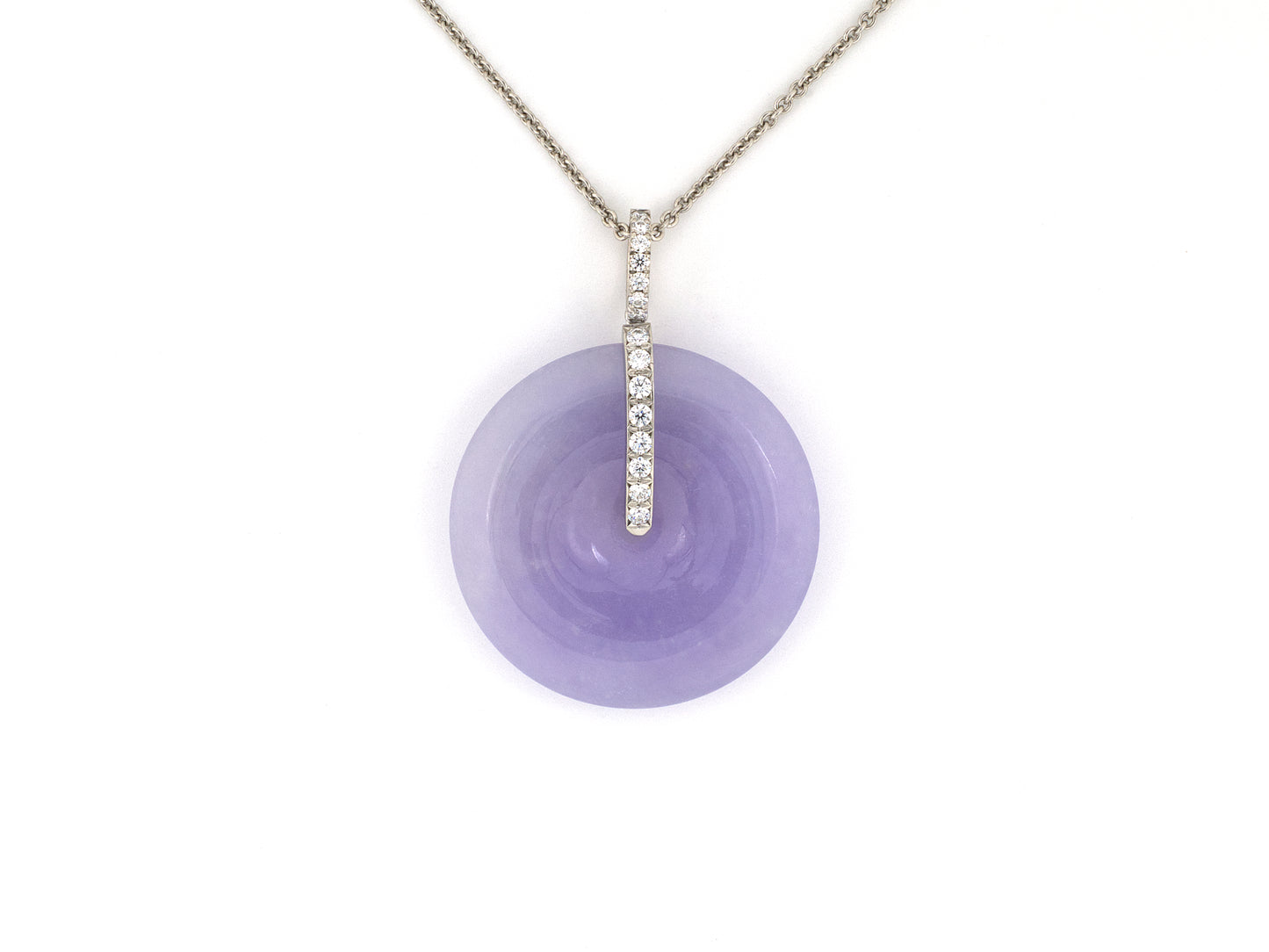 45722 - Platinum Diamond Lavender Jadeite Pi Disc Pendant Necklace