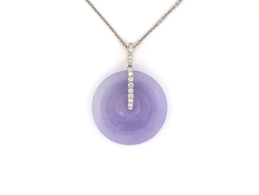 45722 - Platinum Diamond Lavender Jadeite Pi Disc Pendant Necklace