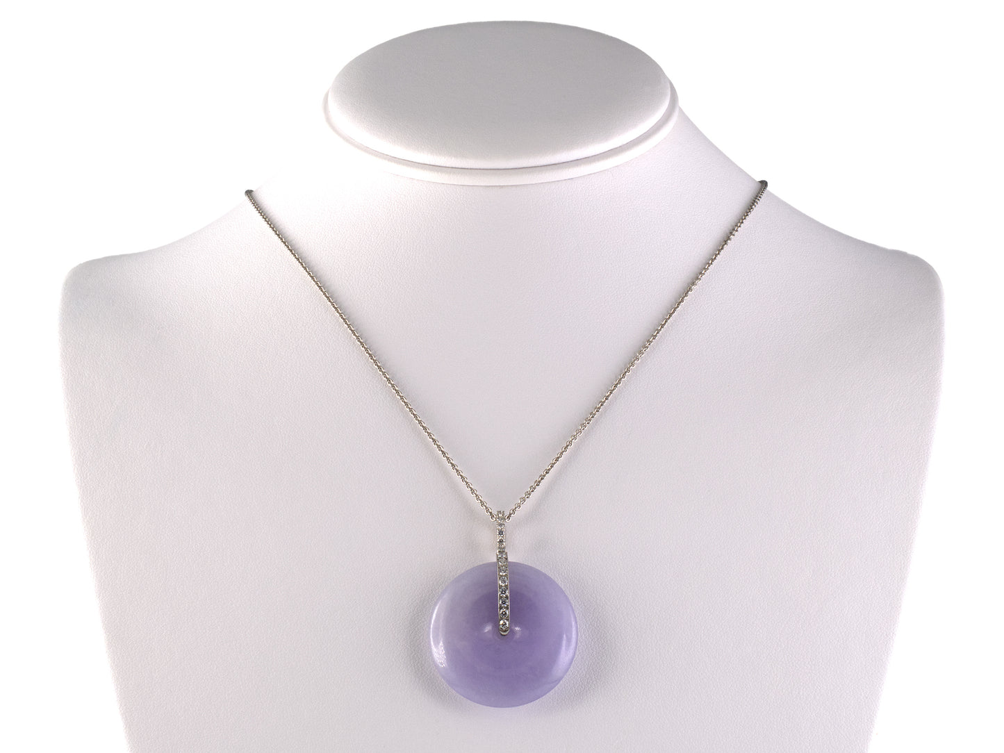 45722 - Platinum Diamond Lavender Jadeite Pi Disc Pendant Necklace