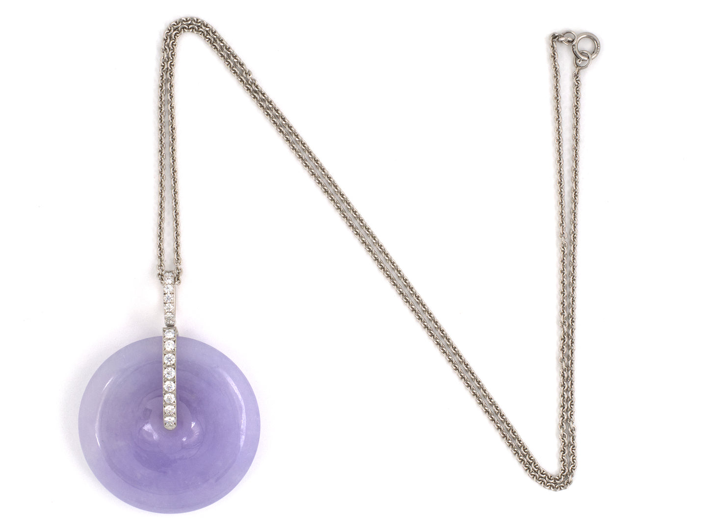 45722 - Platinum Diamond Lavender Jadeite Pi Disc Pendant Necklace