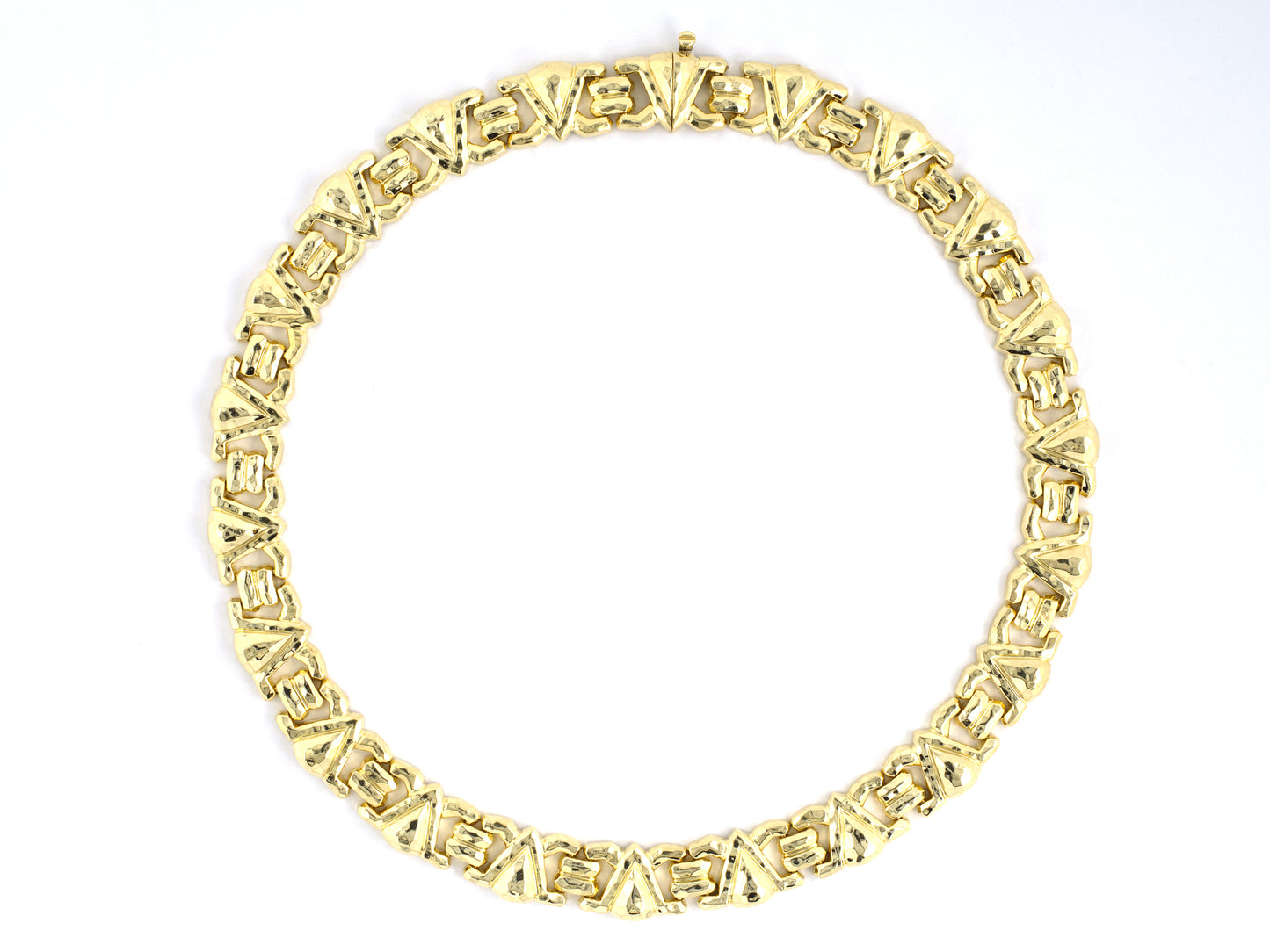 45727 - Dunay Gold Faceted Hammered Triangular Link Choker Necklace