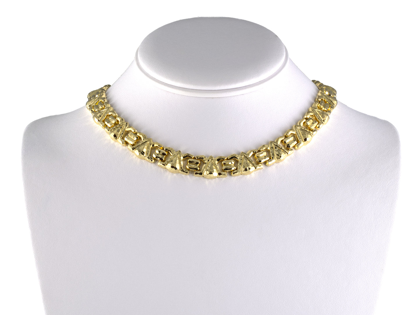 45727 - Dunay Gold Faceted Hammered Triangular Link Choker Necklace