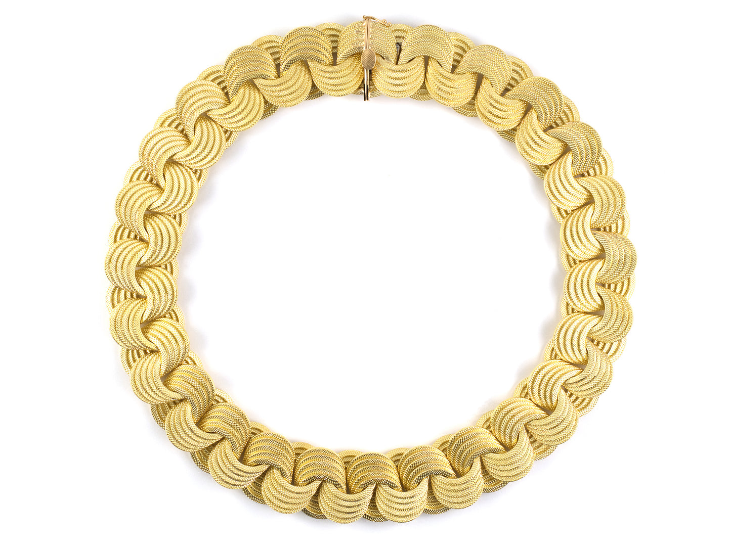 45728 - Circa 1960s Marchisio Italy Gold Hollow Woven Textured Link Necklace