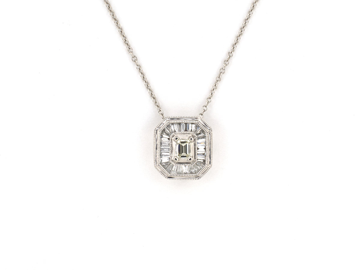 45735 - Platinum Diamond Rectangular Cluster Pendant Necklace