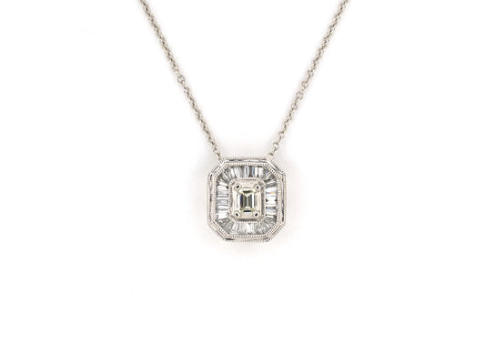 45735 - Platinum Diamond Rectangular Cluster Pendant Necklace