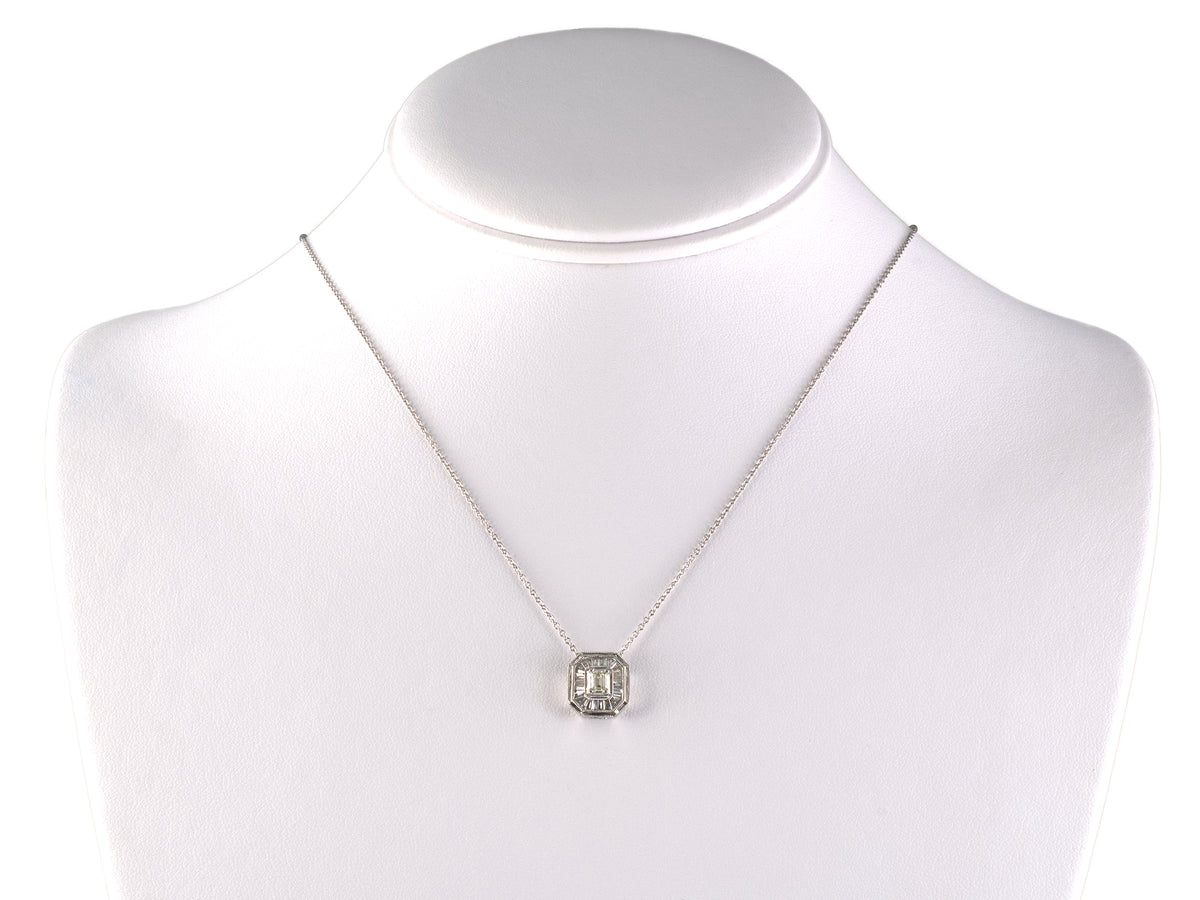 45735 - Platinum Diamond Rectangular Cluster Pendant Necklace