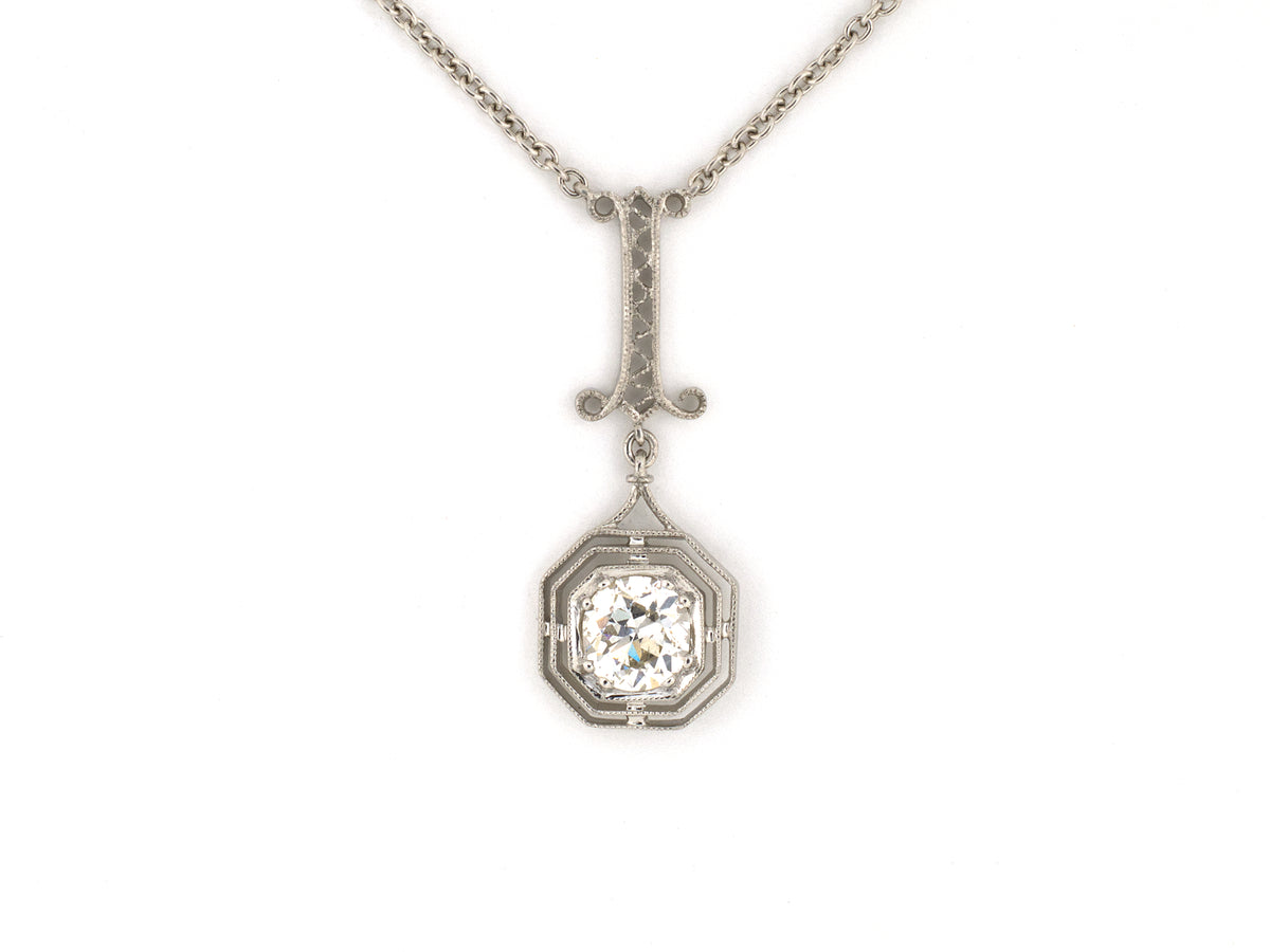 45737 - Platinum Diamond Tiered Octagonal Merry Widow Pendant Necklace