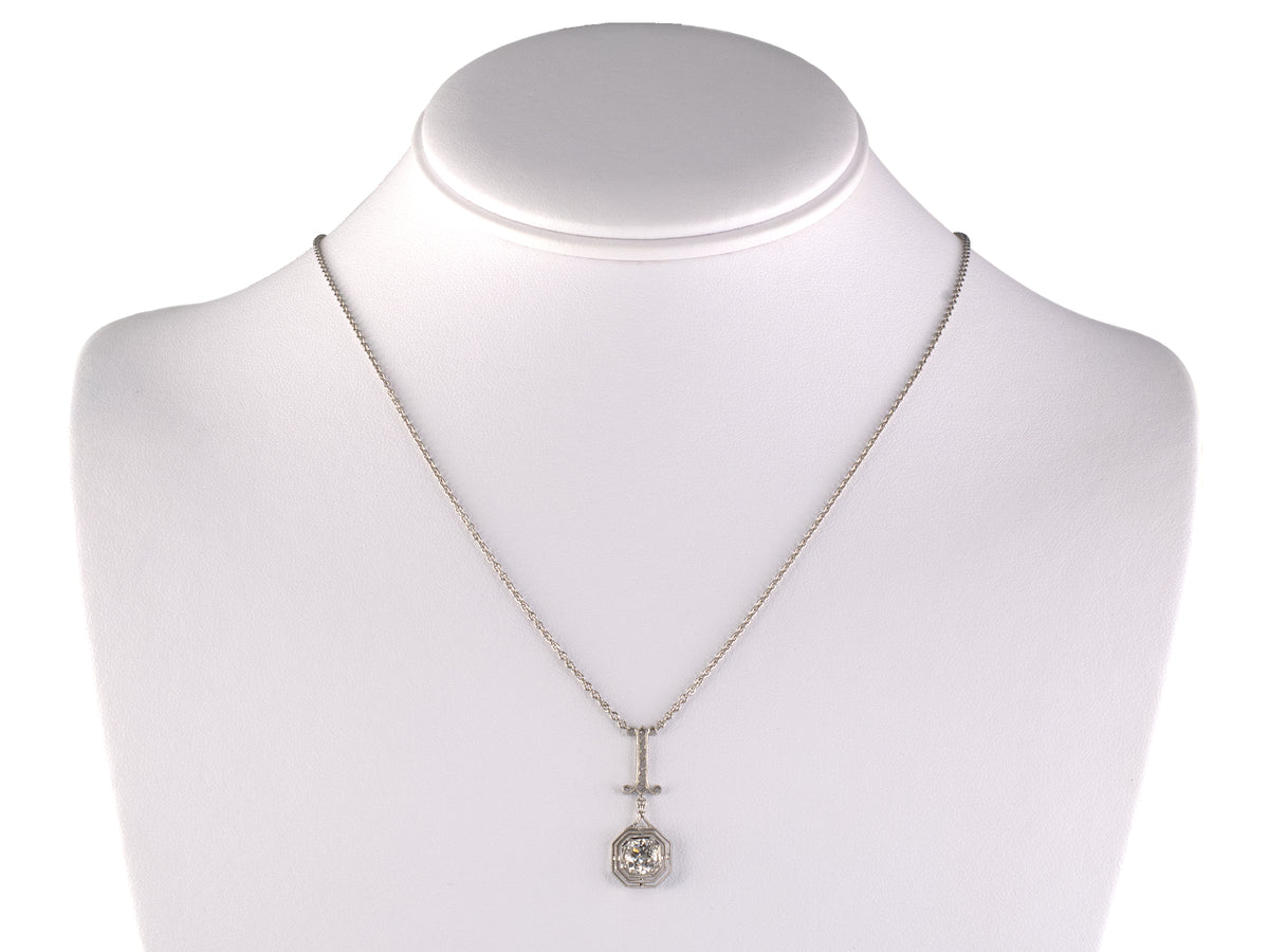 45737 - Platinum Diamond Tiered Octagonal Merry Widow Pendant Necklace