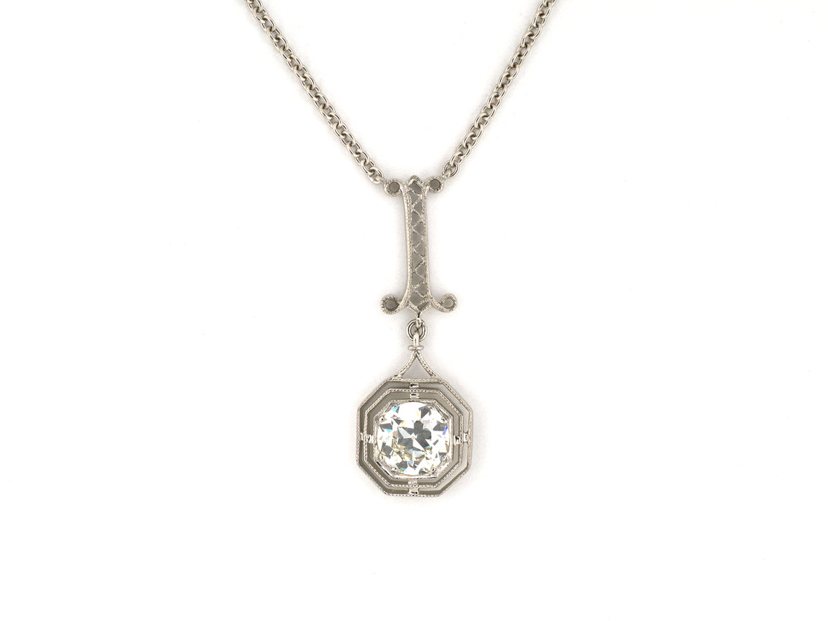 45738 - Platinum Diamond Tiered Octagonal Merry Widow Pendant Necklace