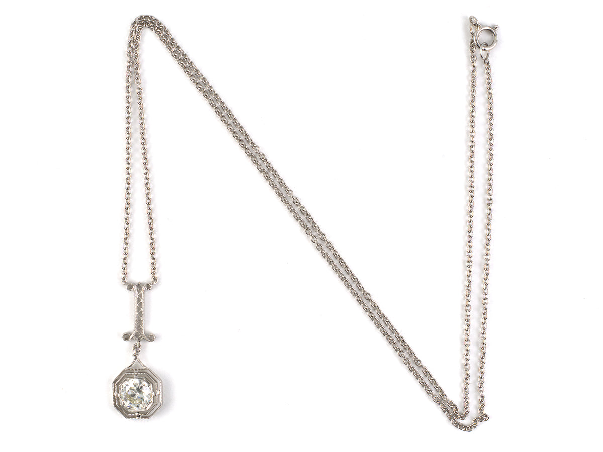 45738 - Platinum Diamond Tiered Octagonal Merry Widow Pendant Necklace