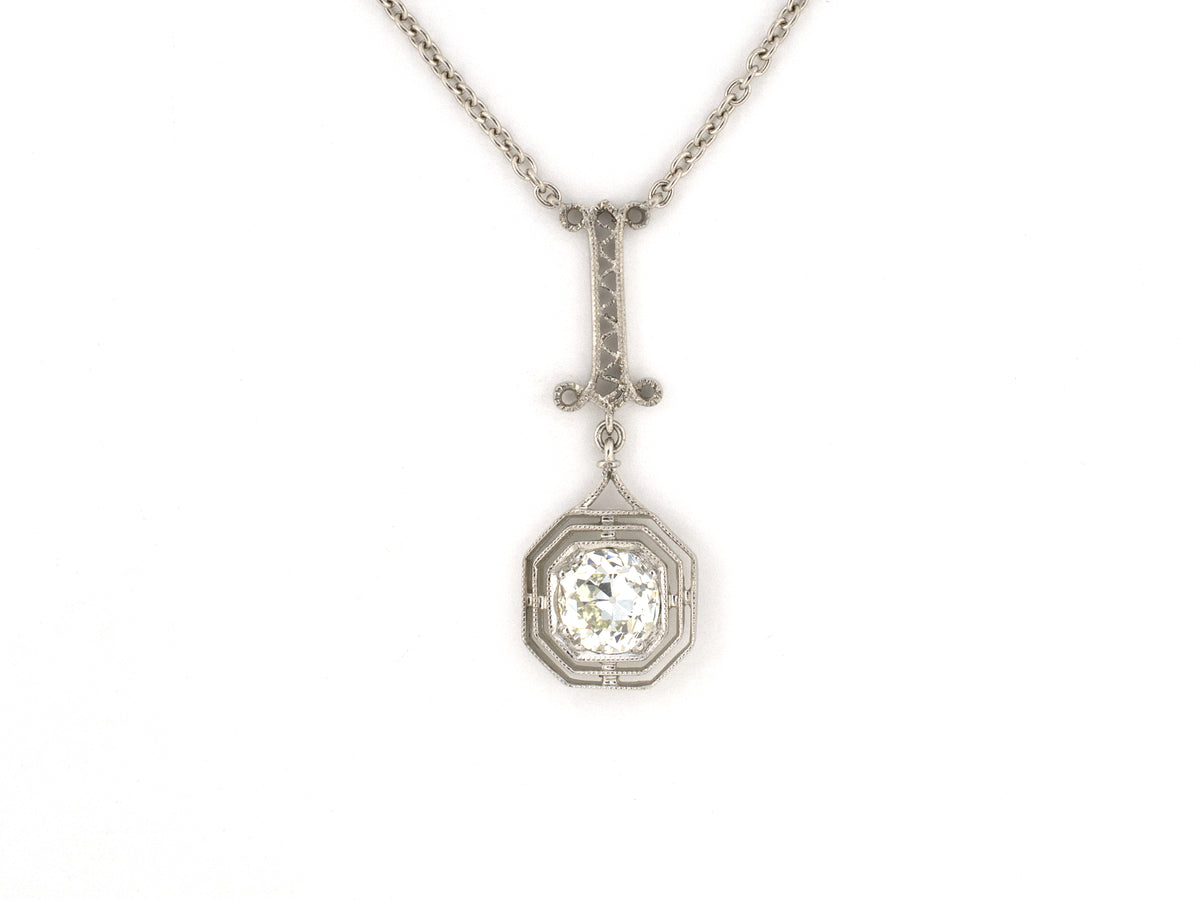 45739 - Platinum Diamond Tiered Octagonal Merry Widow Pendant Necklace