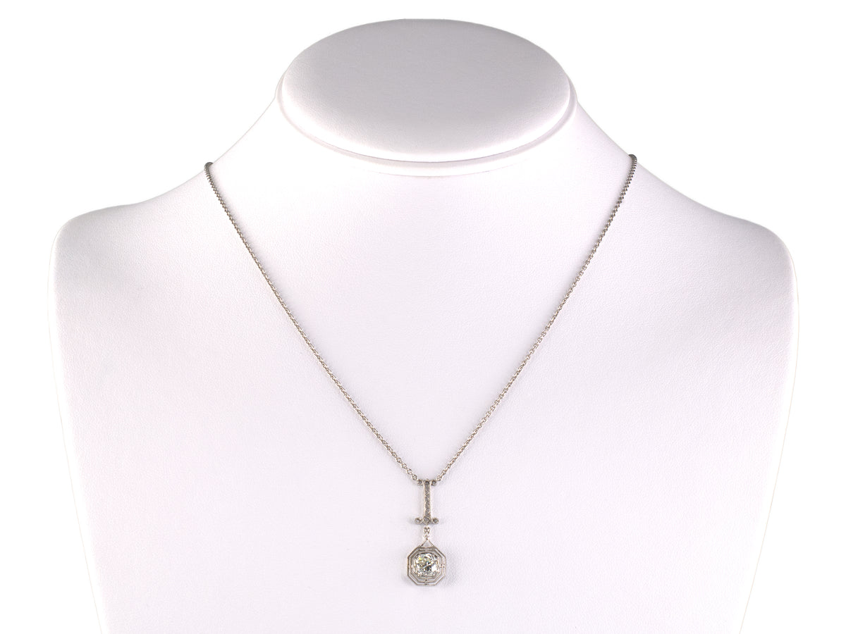 45739 - Platinum Diamond Tiered Octagonal Merry Widow Pendant Necklace