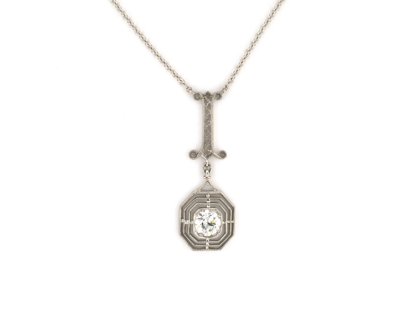 45740 - Platinum Diamond Tiered Octagonal Merry Widow Pendant
