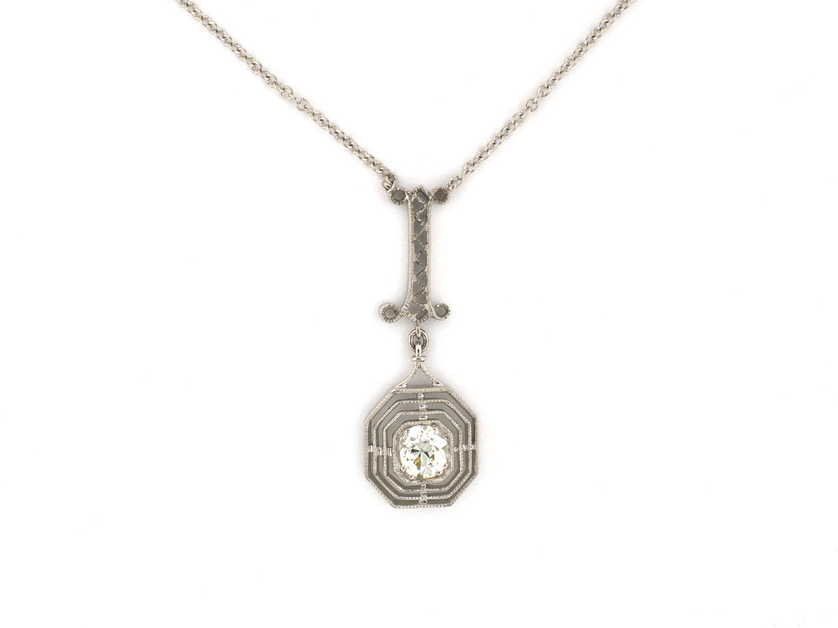 45741 - Platinum Diamond Tiered Octagonal Merry Widow Pendant Necklace