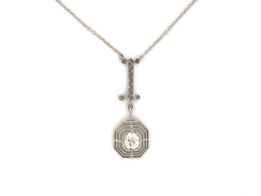 45741 - Platinum Diamond Tiered Octagonal Merry Widow Pendant Necklace