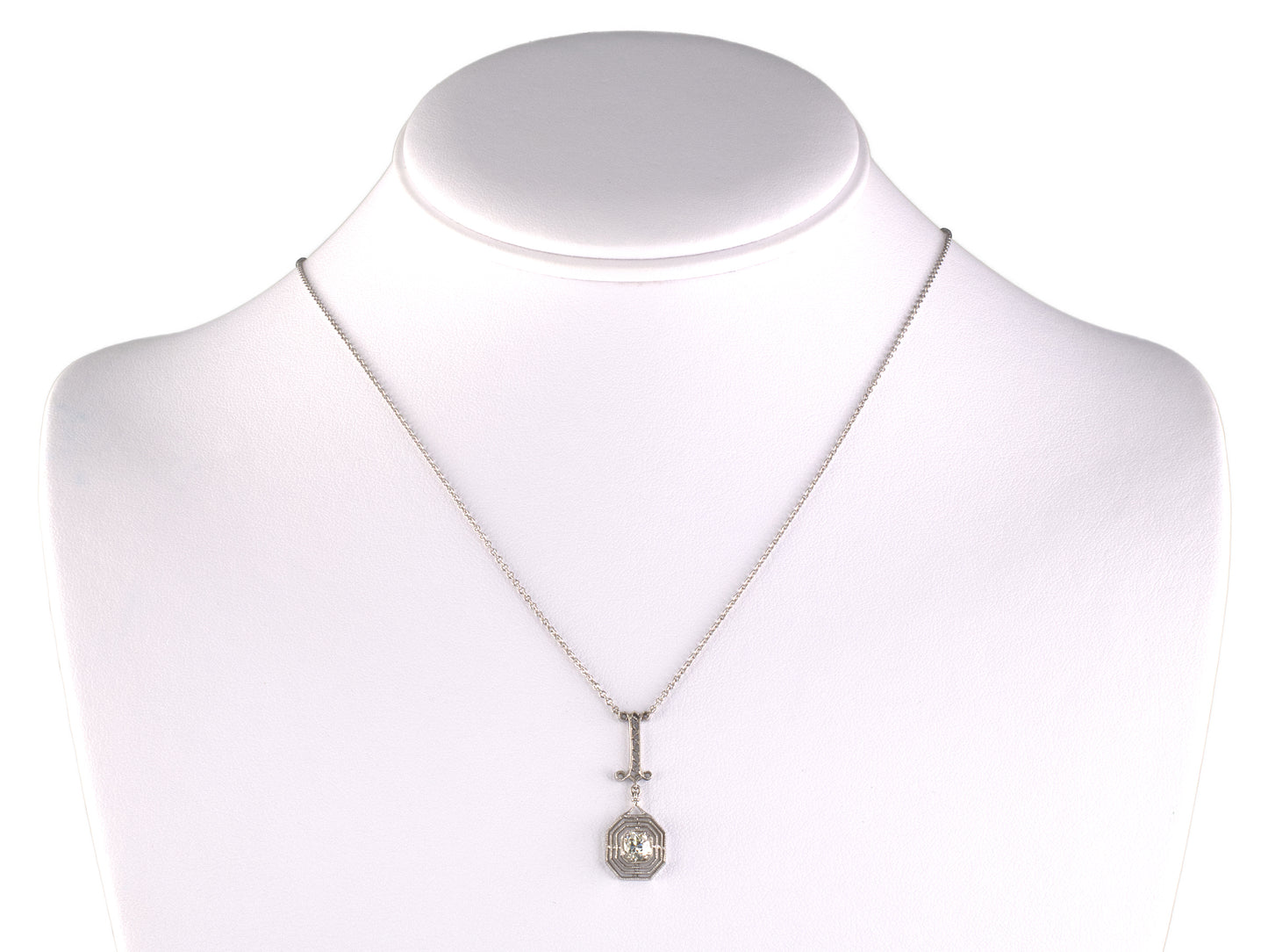 45741 - Platinum Diamond Tiered Octagonal Merry Widow Pendant Necklace