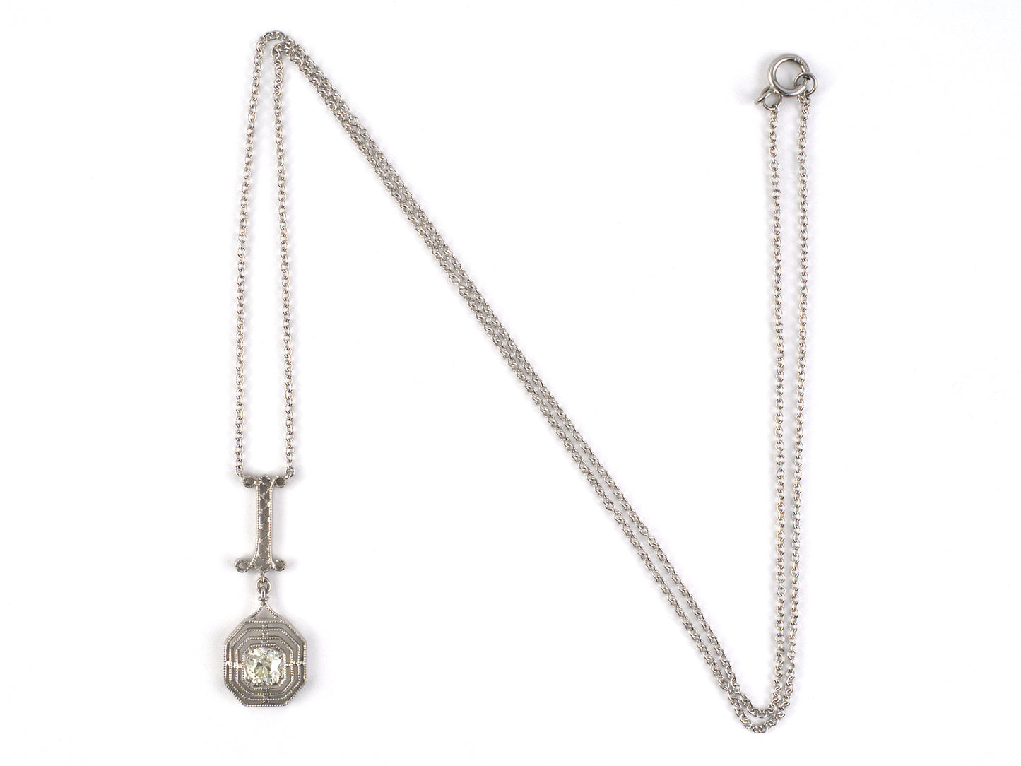 45741 - Platinum Diamond Tiered Octagonal Merry Widow Pendant Necklace