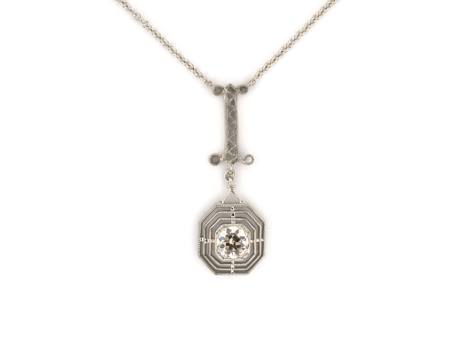 45742 - Platinum Diamond Tiered Octagonal Merry Widow Pendant Necklace