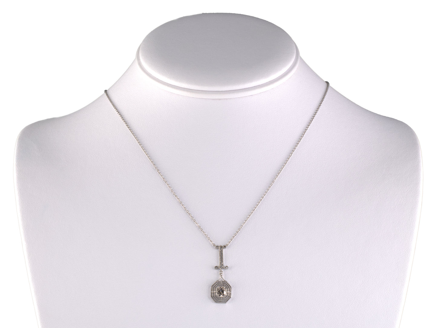 45742 - Platinum Diamond Tiered Octagonal Merry Widow Pendant Necklace