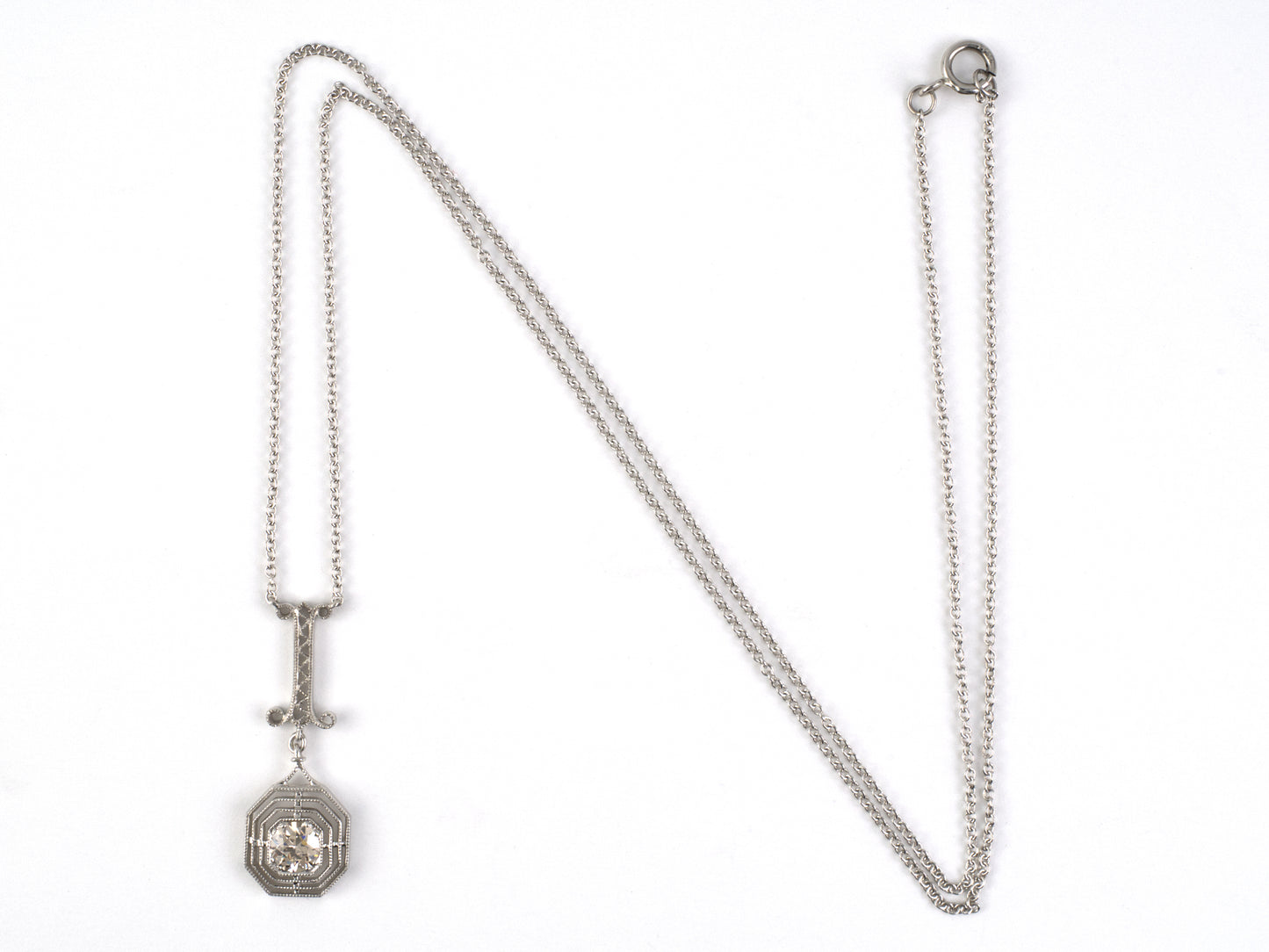 45742 - Platinum Diamond Tiered Octagonal Merry Widow Pendant Necklace