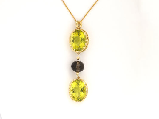 45744 - Gold Green & Smoky Quartz Drop Pendant Necklace