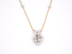 45928 - Neiman Marcus Platinum Diamond Leaf Ornament On Gold Cable Chain Dangle Drop Necklace